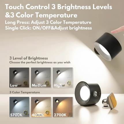 Rechargeable LED Wall Light with 360° Adjustable Magnetic Mount | Customizable Lighting with Three Brightness Levels