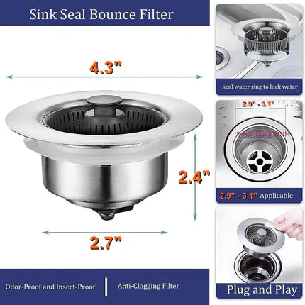 Sink Strainers, Kitchen Sink Strainer with Pop Up Drain Stopper – image 11