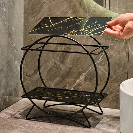 Double-Tiered Bathroom Organiser with Cat Ear Base | Space-Saving Metal Shelf for Skincare and Cosmetics