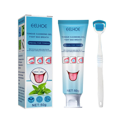 Tongue Cleaner Set - Cleansing Gel & Ergonomic Brush, Fresh Breath