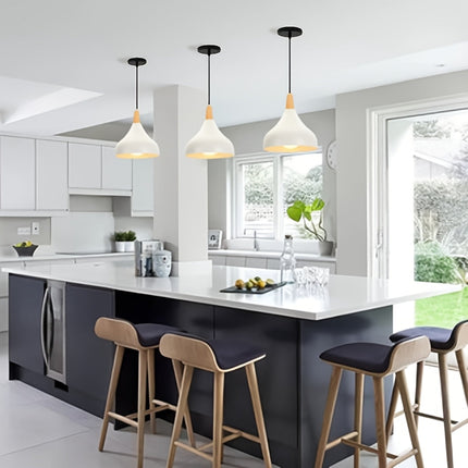 Teardrop Pendant Light with Adjustable Height | Metal & Wood Modern Lamp for Soft Ambient Dining Lighting
