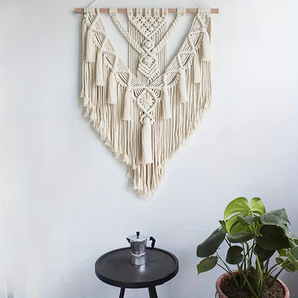 Bohemian Macrame Wall Hanging with Cascading Fringe | Handmade Woven Tapestry for Cozy Home Decor