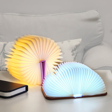 Folding Book Lamp with Warm Diffused Light, USB Rechargeable Book Shaped Lamp for Bedside, Shelf and Desk