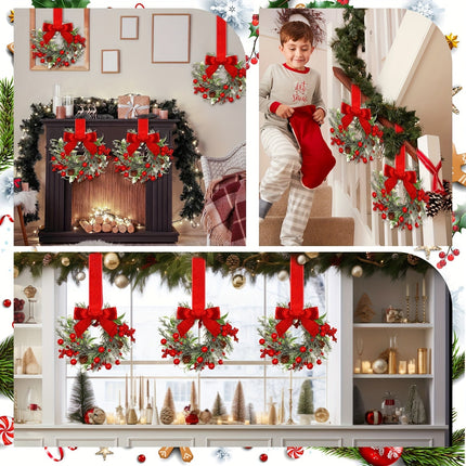 Christmas Wreath Set with Red Bows & Pinecones | Easy Holiday Decor for Doors and Windows