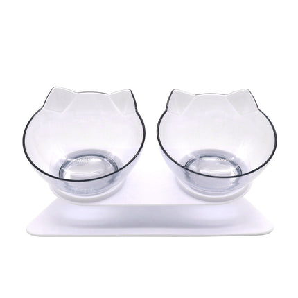 Elevated Pet Bowl with 15 Degree Tilt and Non Slip Base, Raised Cat and Dog Feeder in Single or Double Bowl