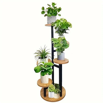 6-Tier Round Wooden Plant Stand with Vertical Design | Space-Saving Display for Indoor and Outdoor Plants