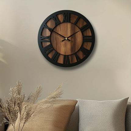 Large Wall Clocks for Living Room, Vintage Roman Numeral Clock with Wooden Face, Silent Farmhouse Wall Clock_03