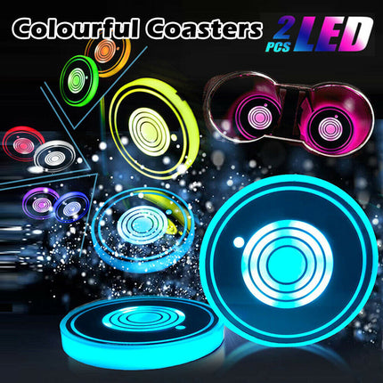 LED Car Cup Holder Coaster, Touch Control Interior Light with 7 Colors and 17 Modes, Rechargeable