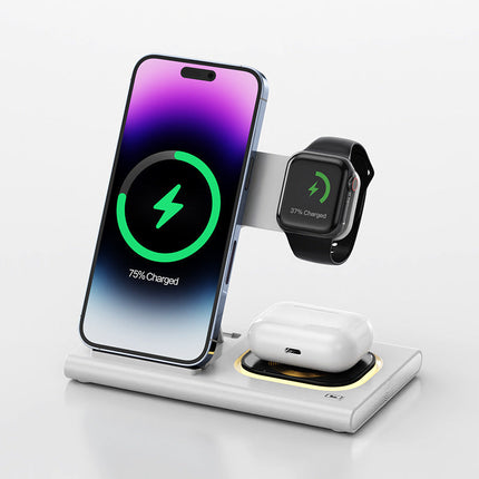 Wireless Charger Station with Smart LED Indicator and Fast Charging, Dock for Phone, Watch and Earbuds, 7 Colours