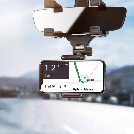 Universal Rearview Mirror Phone Holder with Adjustable Angle | Secure Viewing for Safe Driving