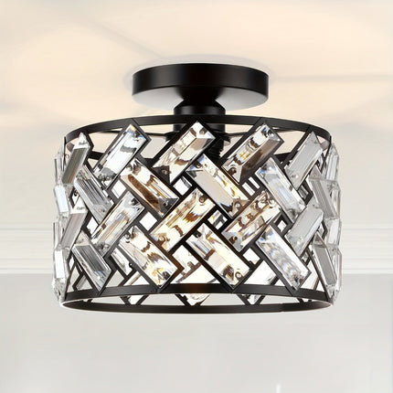 Modern Crystal Semi Flush Mount Ceiling Light with Elegant Lattice Design | Dazzling Illumination for Bedrooms and Entryways