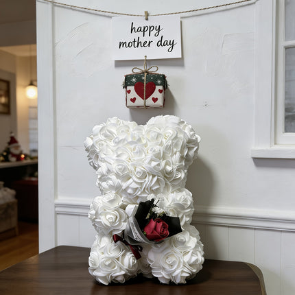Artificial Flower Rose Bear Gift with Cute Teddy Design | Lasting Tabletop Decor for Mother's Day and Special Occasions