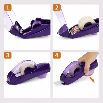 Handheld Automatic Tape Dispenser with Trigger Cut and Guide Rail, One Hand Packing and Gift Wrap Tool, Pink or Purple