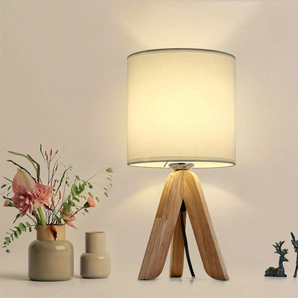 Nordic Wooden Tripod Table Lamp with Fabric Shade | Minimalist Lighting for Cozy Interiors