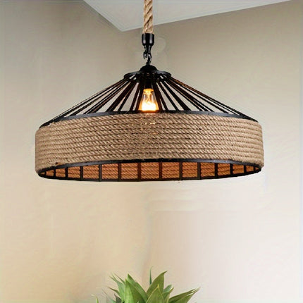 Hemp Rope Pendant Light with Adjustable Cord | Rustic Farmhouse Lamp for Cozy Ambience