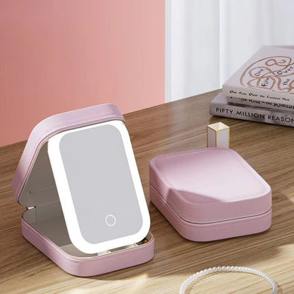 Makeup Bag with LED Lighted Mirror, Compact Zippered Travel Cosmetic Case for Touch Ups and Organizing