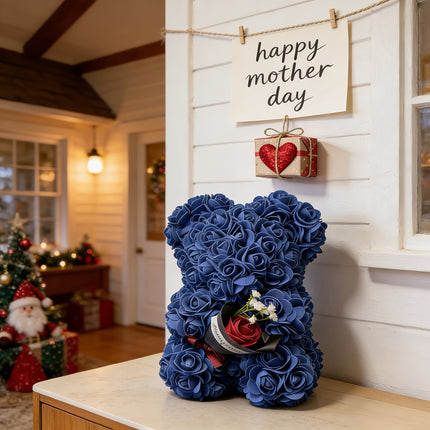 Artificial Flower Rose Bear Gift with Cute Teddy Design | Lasting Tabletop Decor for Mother's Day and Special Occasions