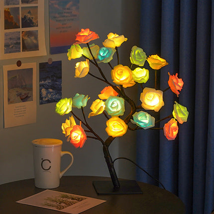 Rose Lamp, USB Powered Flower Night Light with Warm Decorative Glow for Bedside Tables, Shelves and Gifts
