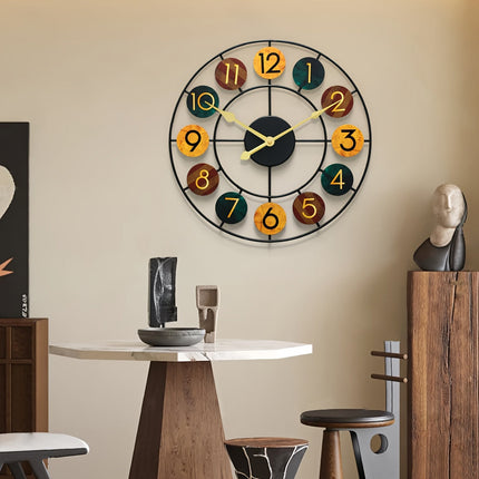 Colourful Metal Wall Clock with Silent Quartz Movement | Retro Design for Stylish Home Decor