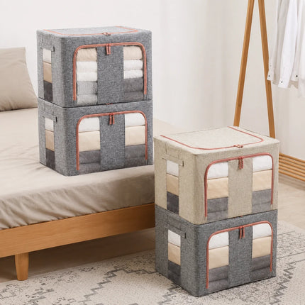 Foldable Clothes Storage Box with Clear Windows, Zippered Stackable Closet Organizer for Blankets