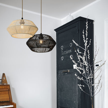 Handwoven Paper Rope Pendant Light Shade with Geometric Design | Organic Texture for Modern Interiors