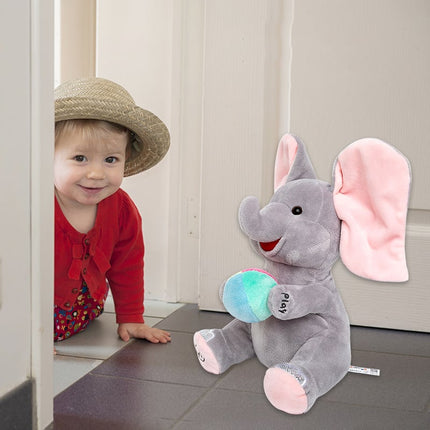 Stuffed Animals for Babies, Musical Elephant Plush Toy with Peek a Boo Ears