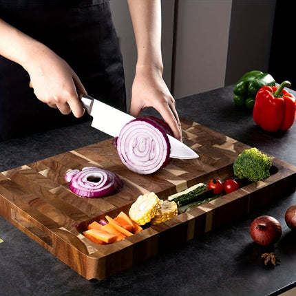 Acacia Wood Cutting Board with End Grain Design | Durable Chopping Block with Juice Groove for Easy Meal Prep
