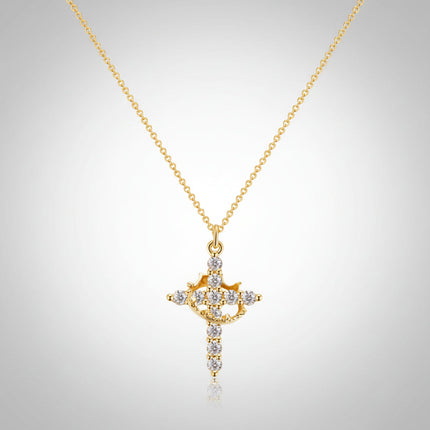 Cross Necklace with Crown Pendant in Gold & Silver | Meaningful Faith Jewelry for Everyday Wear