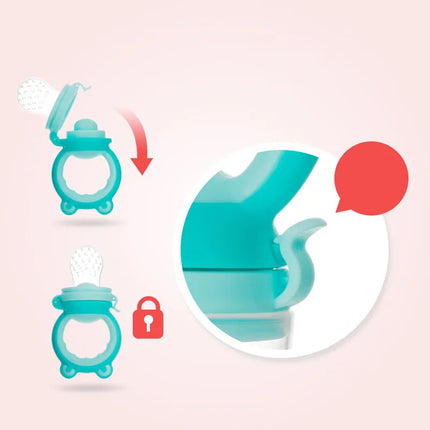 Baby Fruit Feeder Pacifier, Silicone Mesh Feeder for Fresh and Frozen Food, Easy Hold Handle, 4 Colour Options