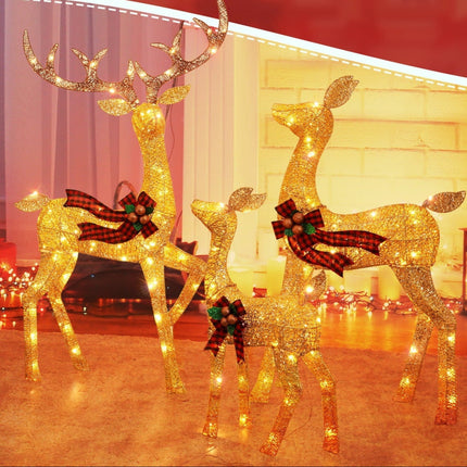LED Reindeer Garden Set for Outdoor Christmas Decorations | Warm White Light with Multiple Modes for Festive Displays