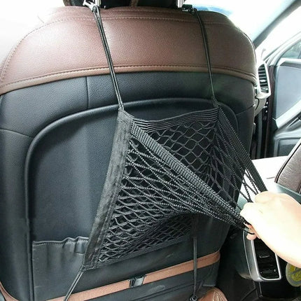 Car Seat Back Storage Net and Rear Pet Barrier with Adjustable Straps and Hooks for Cars, SUVs and Trucks