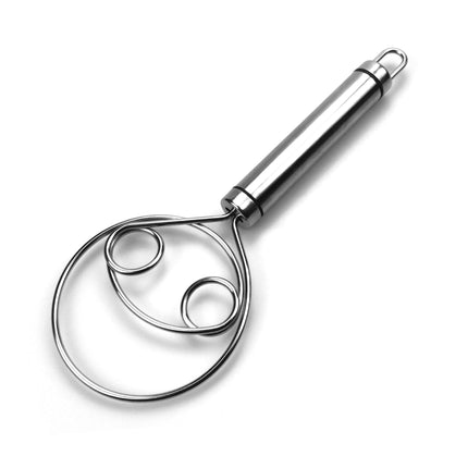 Danish Dough Whisk with Wood Handle, Stiff Looped Wire Bread Whisk for Thick Dough and Batter Mixing