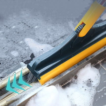 Scrub Brush with 120 Degree Rotating Head, Long Handle Cleaning Brush with Squeegee for Bathroom Tile and Corners
