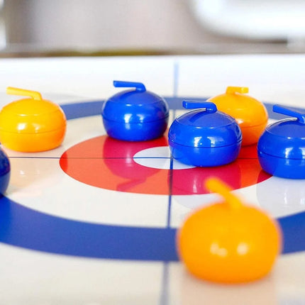 Indoor Curling Game Set, Tabletop Sliding Stone Board Game with Colored Stones and Center Target, Family Party Game for Kids and Adults