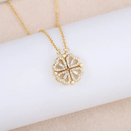 Clover Necklace, Convertible 4 Heart Pendant Worn 2 Ways as a Row of Hearts or a Clover Charm, Gift for Her