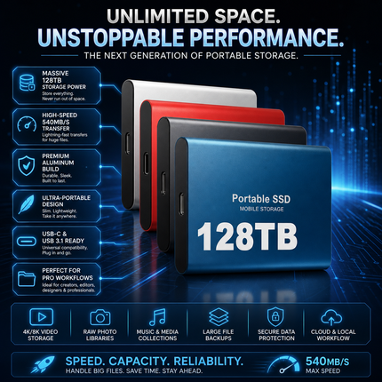 External SSD Portable Storage Device with High-Speed Transfers | Compact USB Drive for Efficient File Backup