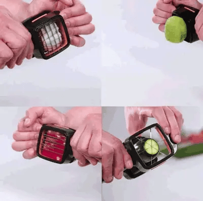 Handheld Vegetable Chopper, Manual Press Onion Dicer and Cucumber Slicer for Stir Fries, Soups and Salads