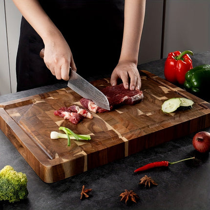 Acacia Wood Cutting Board with End Grain Design | Durable Chopping Block with Juice Groove for Easy Meal Prep