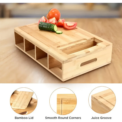 Bamboo Cutting Board Set with 4 Interchangeable Blades & Storage Trays | Eco-Friendly Kitchen Prep for Easy Cooking