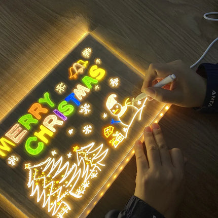 LED Glow Drawing Board with Neon Markers, Reusable Light Up Message Board for Kids Drawing and Family Notes