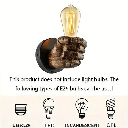Hand-Shaped Industrial Wall Lamp in Resin | Unique Accent Lighting for Creative Spaces