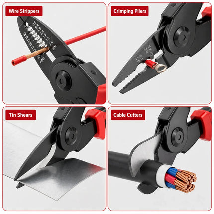 5 in 1 Multifunction Pliers with Swappable Heads, Wire Stripper, Cable Cutter, Crimper and Tin Shears for Electrical Repairs