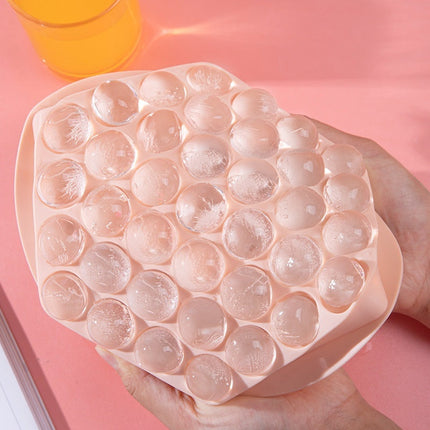 Round Ice Cube Tray, 37 Compartments, Flexible Silicone Sphere Ice Ball Mold, Easy Release, Pink or Blue, for Chilled Drinks