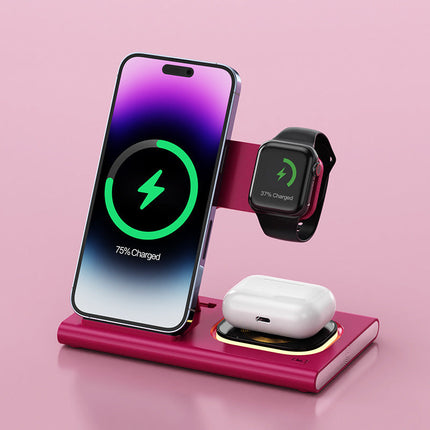 Wireless Charger Station with Smart LED Indicator and Fast Charging, Dock for Phone, Watch and Earbuds, 7 Colours
