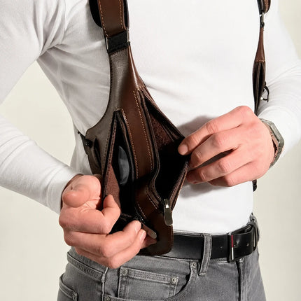 Anti Theft Crossbody Bag, Dual Underarm Zip Compartment Harness Bag in Black or Brown for Travel and Commuting