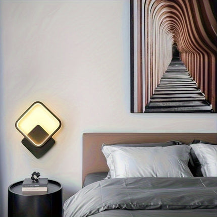 Modern Square LED Wall Lamp with Three-Tone Dimming | Energy-Efficient Lighting Fixture for Bedrooms and Living Rooms