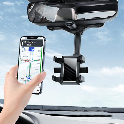 Rearview Mirror Phone Holder with Adjustable Grip | Safe Driving Accessory for GPS Navigation