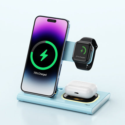 Wireless Charger Station with Smart LED Indicator and Fast Charging, Dock for Phone, Watch and Earbuds, 7 Colours