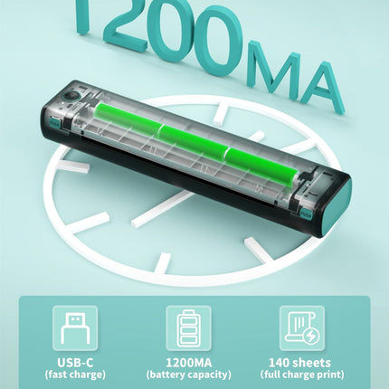 Portable A4 Thermal Printer, Inkless Mobile Document Printer with 13mm/s Monochrome Printing