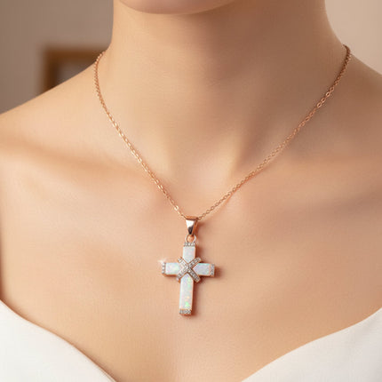 Rose Gold Cross Necklace with Rhinestone Accents | Boho Jewelry for Everyday Wear and Gift Giving